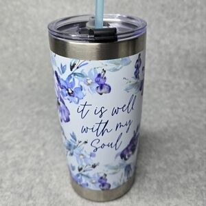 It Is Well With My Soul Purple Posies Stainless‎ Steel Travel Mug Reusable Straw